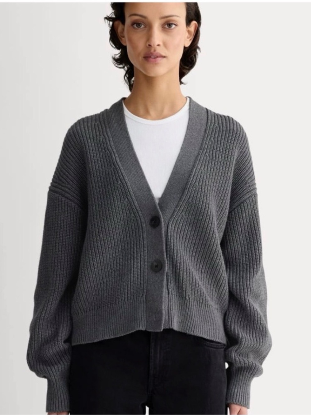 Everlane organic boxy cotton relaxed cardigan in heather charcoal size medium
